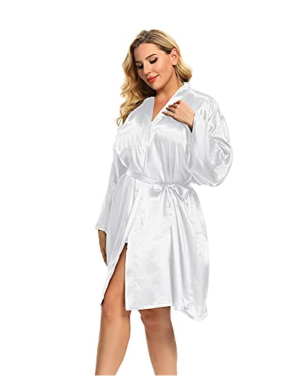 Plus Size Silky Satin Robe V-Neck Long Sleeve Sleepwear Bridesmaid
